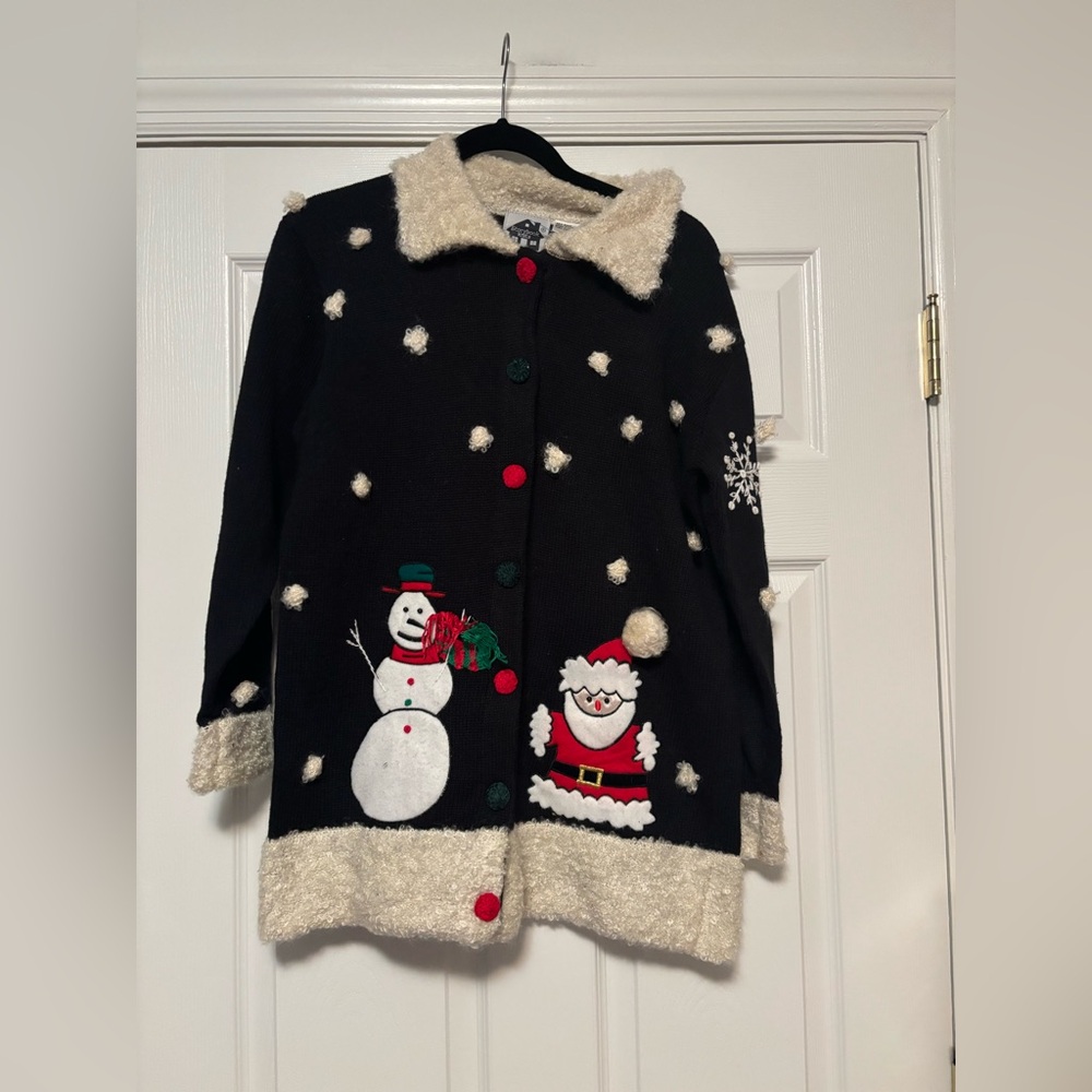Storybook Knits Christmas Cardigan Small Snowman Santa Holiday Ugly Sweater